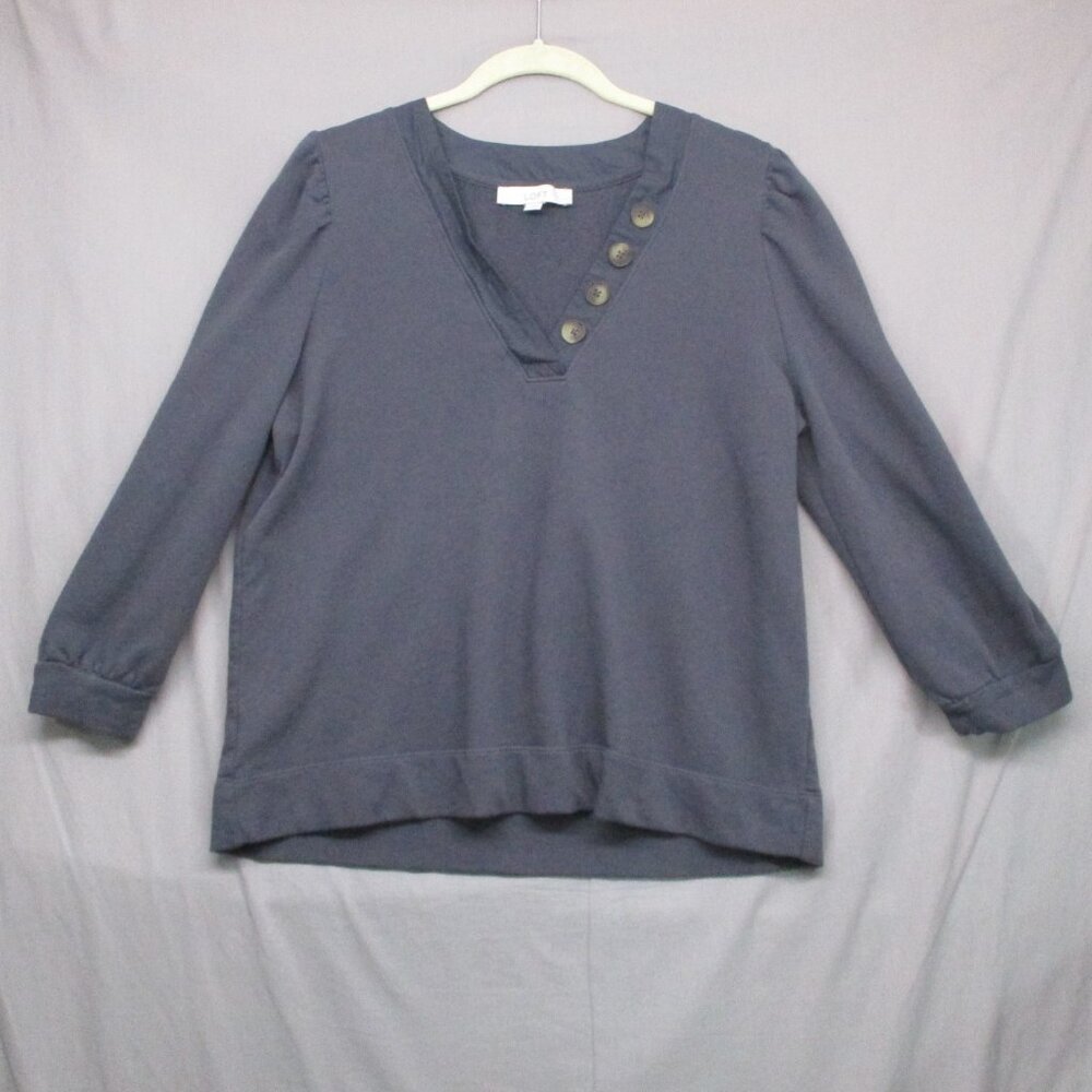Loft V-Neck 3/4 Sleeve Blouse Gray Women Size | L‎